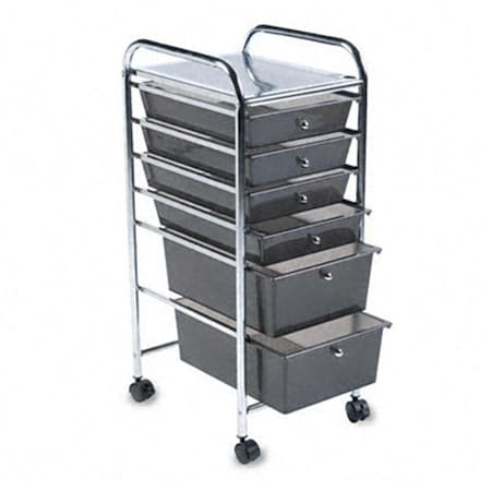 Workstationpro Portable Six-Drawer Organizer  Chrome Metal Frame/Drawer Pulls  Smoke Drawers TH40494